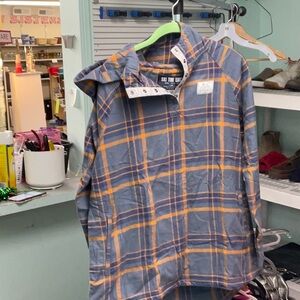 Casual Blue and Orange Plaid Button Down Shirt